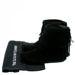 Pre Owned Dior Black Suede Fringe Ankle Length Booties Size 35.5