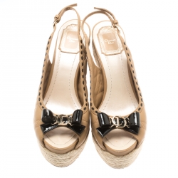 مملوكة مسبقًا Dior Beige Cannage Leather Espadrille Wedge Peep Toe Slingback Platform Sandals Size 38