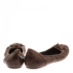 Dior Brown Cannage Leather Bow Detail Ballet Flats Size 39