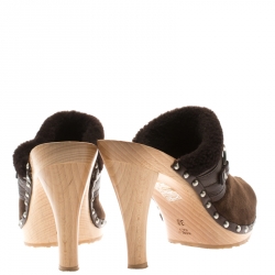 مملوكة مسبقًا Dior Brown Suede And Wool Trim Clogs Size 38