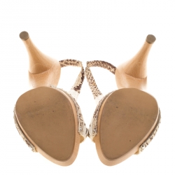 مملوكة مسبقًا صندل ديور فتحة كعب حواف جلد ثعبان وكانفاس أبيض مقاس 37.5