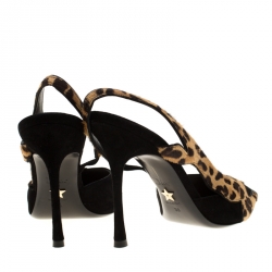 Dior Black Leopard Print Pony Hair And Suede D'orsay Slingback Pointed Toe Sandals Size 38