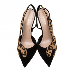 Dior Black Leopard Print Pony Hair And Suede D'orsay Slingback Pointed Toe Sandals Size 38