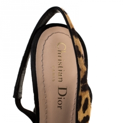Dior Black Leopard Print Pony Hair And Suede D'orsay Slingback Pointed Toe Sandals Size 38