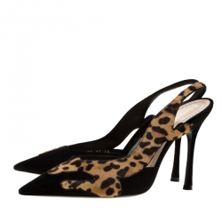 Dior Black Leopard Print Pony Hair And Suede D'orsay Slingback Pointed Toe Sandals Size 38