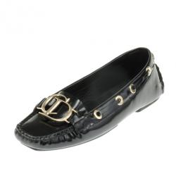 مملوكة مسبقًا Christian Dior Black Patent Leather 'CD' Loafers Size 36