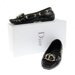 مملوكة مسبقًا Christian Dior Black Patent Leather 'CD' Loafers Size 36