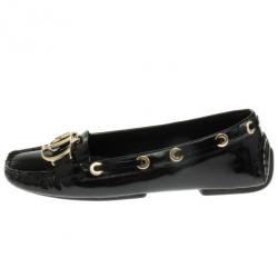 مملوكة مسبقًا Christian Dior Black Patent Leather 'CD' Loafers Size 36