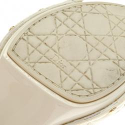 Pre Owned Christian Dior White Cannage Patent Bow Slides Size 36