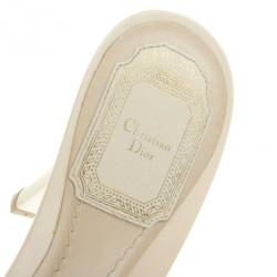 Pre Owned Christian Dior White Cannage Patent Bow Slides Size 36