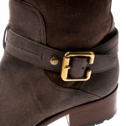 مملوكة مسبقًا Dior Two Tone Nubuck/Leather Buckle Detail Mid Calf Boots Size 39