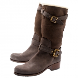 مملوكة مسبقًا Dior Two Tone Nubuck/Leather Buckle Detail Mid Calf Boots Size 39