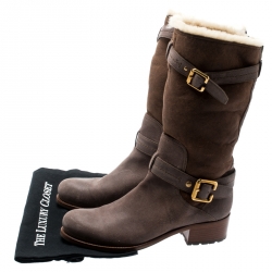 مملوكة مسبقًا Dior Two Tone Nubuck/Leather Buckle Detail Mid Calf Boots Size 39
