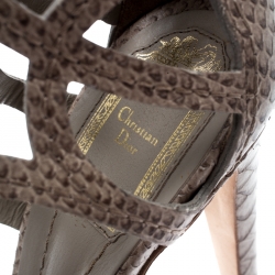 Dior Grey Python Embossed Paradis Cutout Sandals Size 39.5