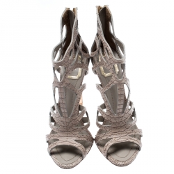 Dior Grey Python Embossed Paradis Cutout Sandals Size 39.5
