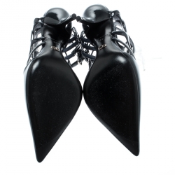 مملوكة مسبقًا صندل ديور مقدمة مدببة سير كاحل قصة جلد لامع أزرق داكن مقاس 36.5