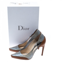 Pre Owned Dior Tricolor Lizard Embossed Leather Dior Native Cut Out Pointed Toe Pumps Size 37.5