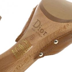 Pre Owned Dior Wooden Camel Leather Mules Size 39