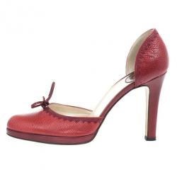 Pre Owned Dior Red Embossed Leather D'orsay Pumps Size 39
