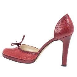Pre Owned Dior Red Embossed Leather D'orsay Pumps Size 39
