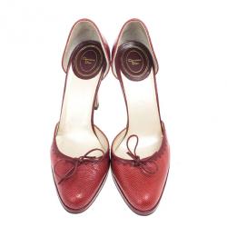 Pre Owned Dior Red Embossed Leather D'orsay Pumps Size 39
