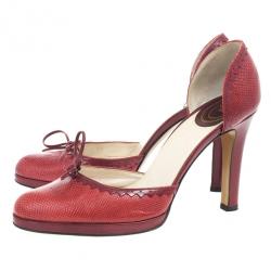Pre Owned Dior Red Embossed Leather D'orsay Pumps Size 39