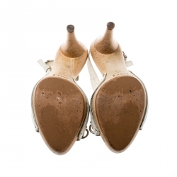 Pre Owned صندل ديور كعب مفتوح مقدمة مفتوحة نعل سميك جلد كريمي مقاس 37.5