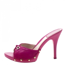 Dior Purple Cannage Leather Bow Slides Size 37.5
