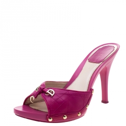 Dior Purple Cannage Leather Bow Slides Size 37.5