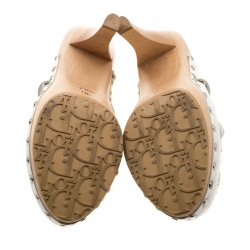 Dior White Floral Embroidered Leather Platform Clogs Size 36