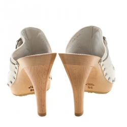 Dior White Floral Embroidered Leather Platform Clogs Size 36