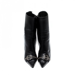 Pre Owned حذاء بوت كاحل ديور مقدمة مدببة جلد أسود مقاس 39