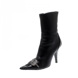 Pre Owned حذاء بوت كاحل ديور مقدمة مدببة جلد أسود مقاس 39