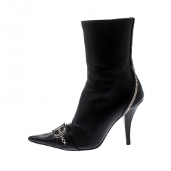 Pre Owned حذاء بوت كاحل ديور مقدمة مدببة جلد أسود مقاس 39