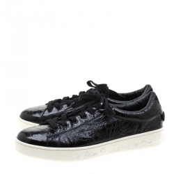 Dior Black Patent Crinkled Leather Move Low Top Sneakers Size 39