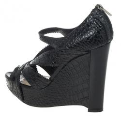 مملوكة مسبقًا صندل ديور بوني جلد نقشة التمساح كعب روكي مقاس 36