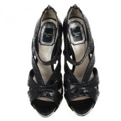 مملوكة مسبقًا صندل ديور بوني جلد نقشة التمساح كعب روكي مقاس 36