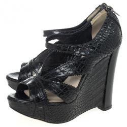 مملوكة مسبقًا صندل ديور بوني جلد نقشة التمساح كعب روكي مقاس 36