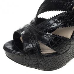 مملوكة مسبقًا صندل ديور بوني جلد نقشة التمساح كعب روكي مقاس 36