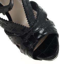 مملوكة مسبقًا صندل ديور بوني جلد نقشة التمساح كعب روكي مقاس 36