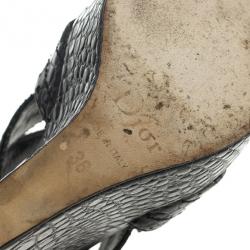 مملوكة مسبقًا صندل ديور بوني جلد نقشة التمساح كعب روكي مقاس 36