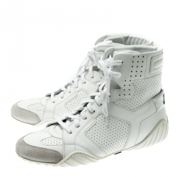 Pre Owned Dior White Perforated Leather Ankle Length Sneaker Boots Size 39