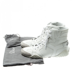 Pre Owned Dior White Perforated Leather Ankle Length Sneaker Boots Size 39