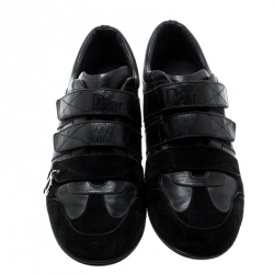 Pre Owned Dior Black Leather And Suede Velcro Sneakers Size 38