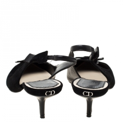 Dior Black Suede/Leather Bow Slingback Sandals Size 36