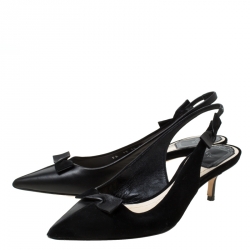 Dior Black Suede/Leather Bow Slingback Sandals Size 36