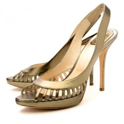 مملوكة مسبقًا Christian Dior Bronze Metallic Whisper Slingback Sandals Size 41
