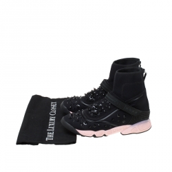 Pre Owned حذاء رياضي ديور تكنو فيوجون مرتفع من أعلى قماش مزخرف أسود مقاس 39