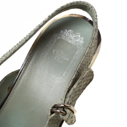 Dior Green Python Leather Cross Strap Slingback Platform Sandals Size 41