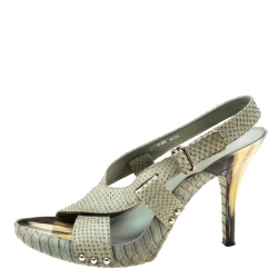Dior Green Python Leather Cross Strap Slingback Platform Sandals Size 41